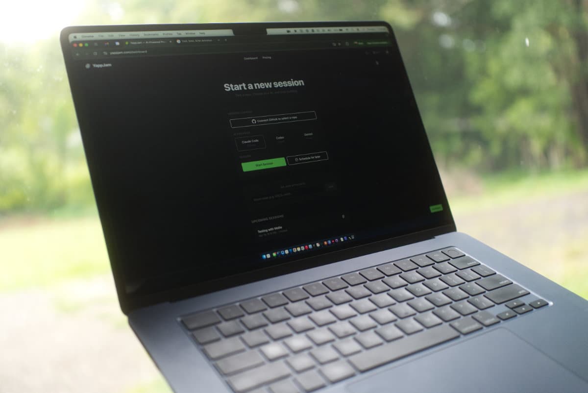 YappJam dashboard shown on a MacBook Air
